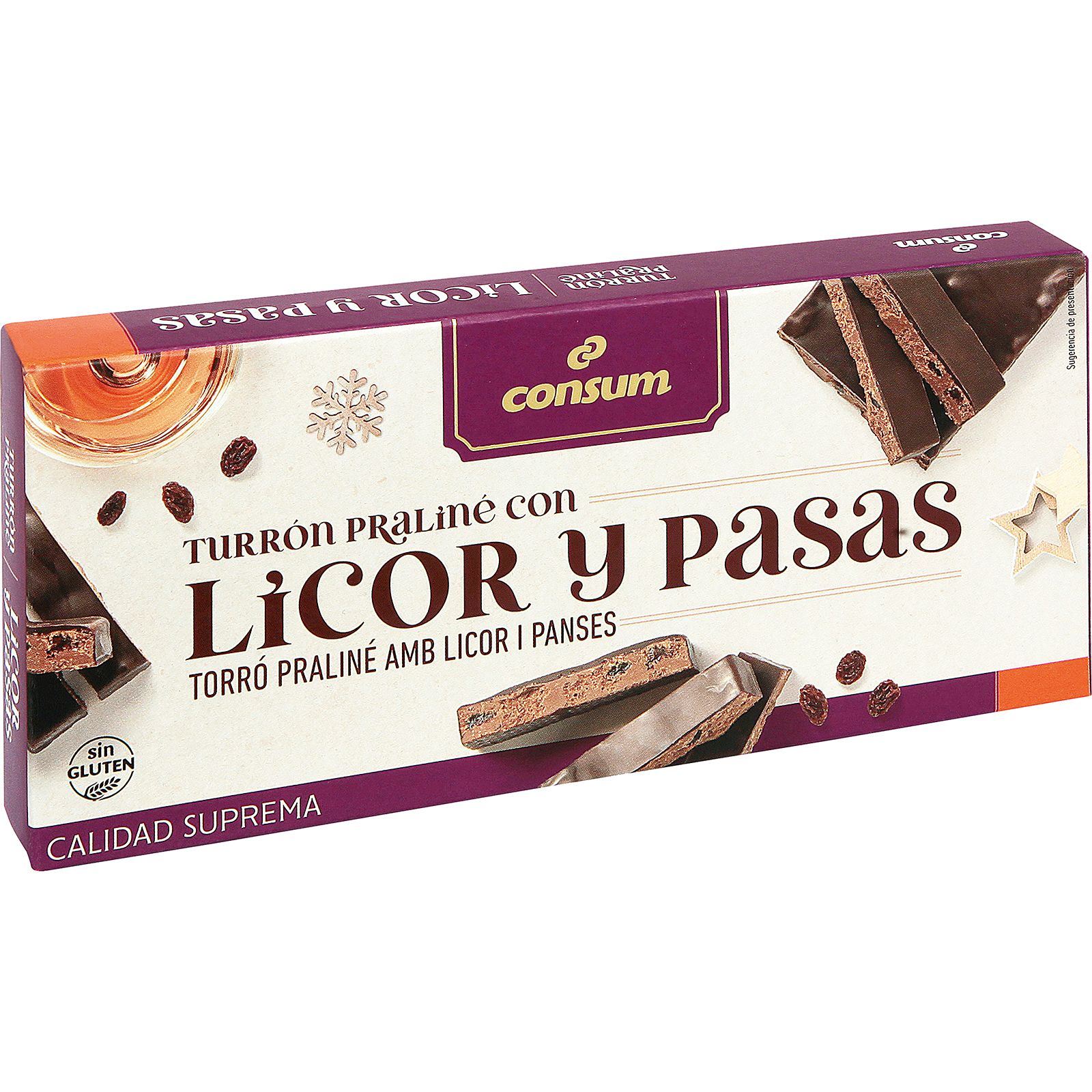 Turrón Praliné Ron con Pasas