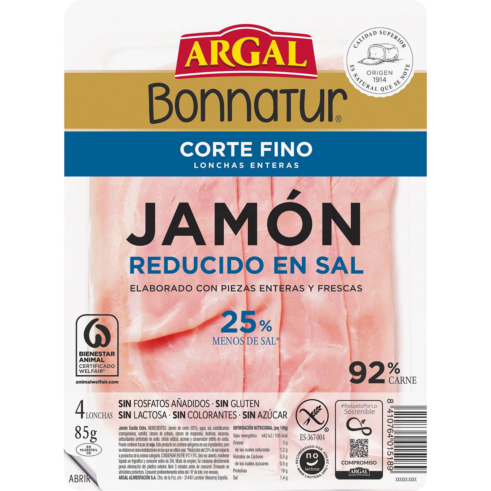 Jamón Cocido Lonchas Reducido en Sal