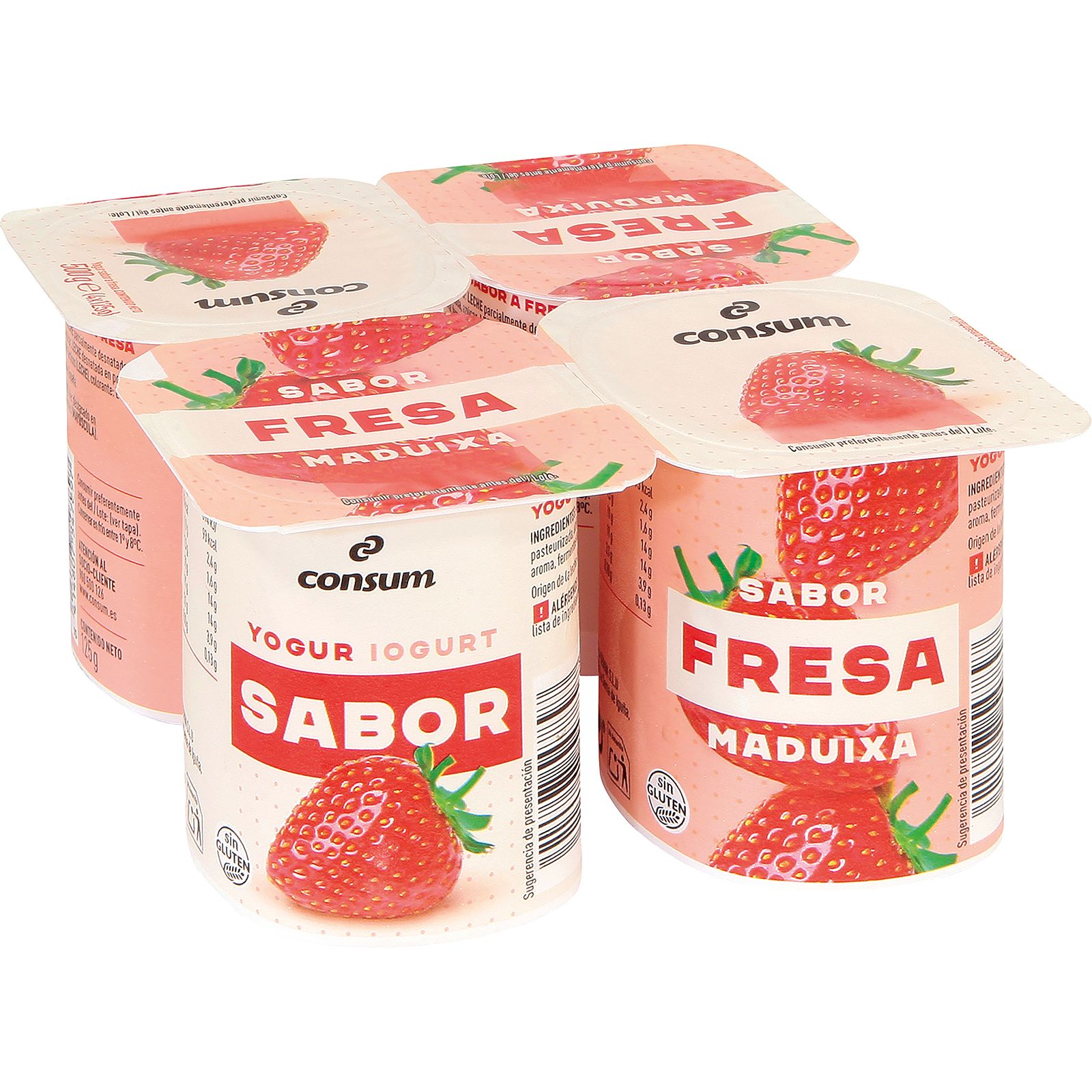 yogur sabor fresa sin gluten pack 4