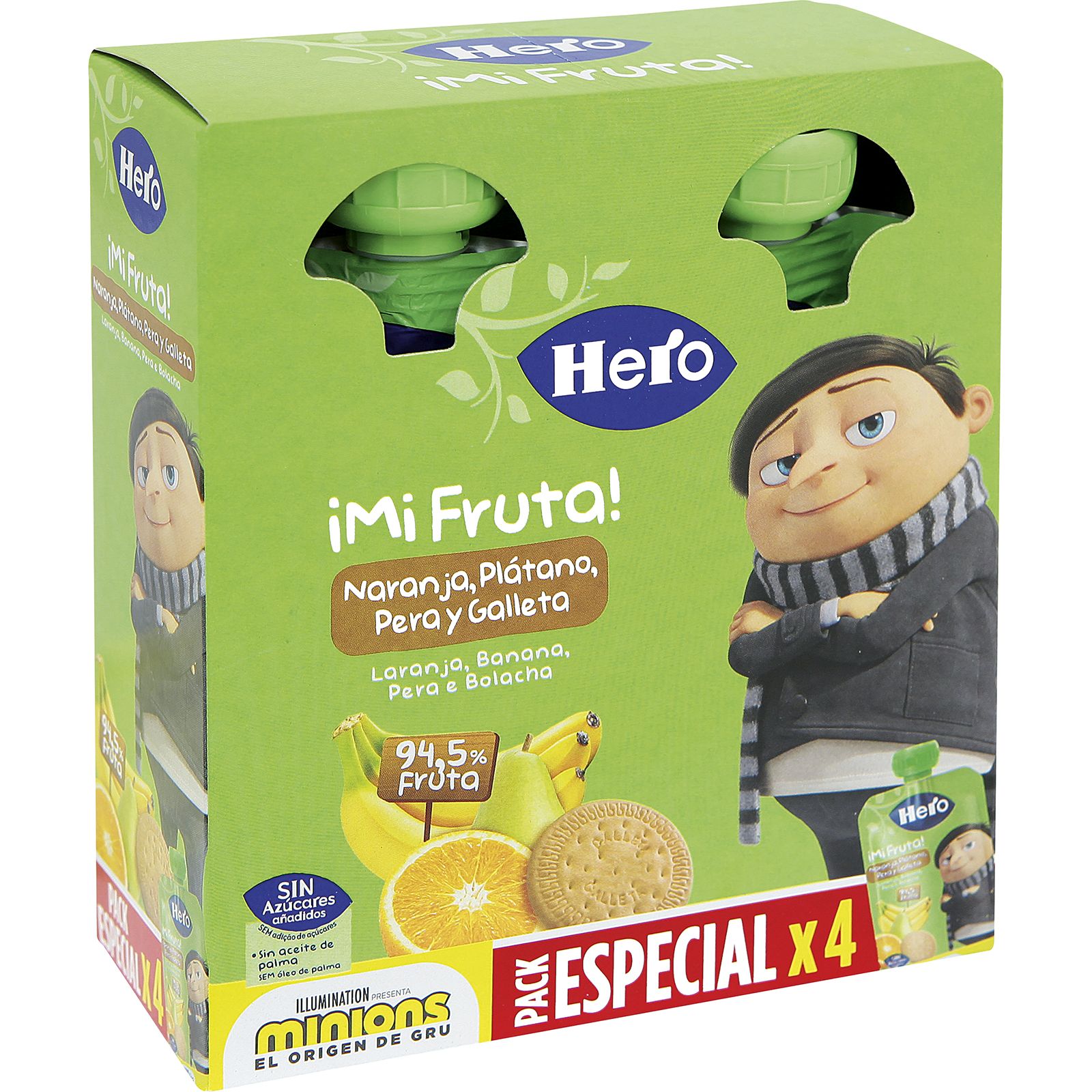 Pouche Naranja, Plátano y Galleta Pack de 4