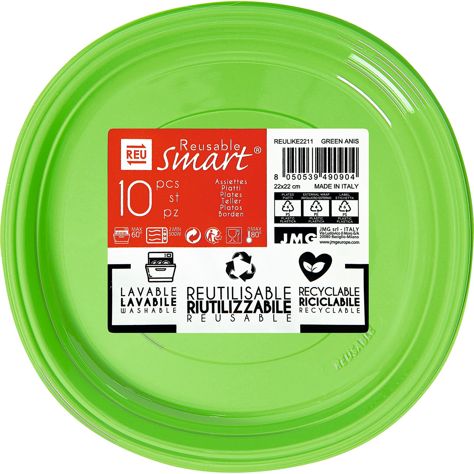 Plato Reutilizable 22 cm Color Verde