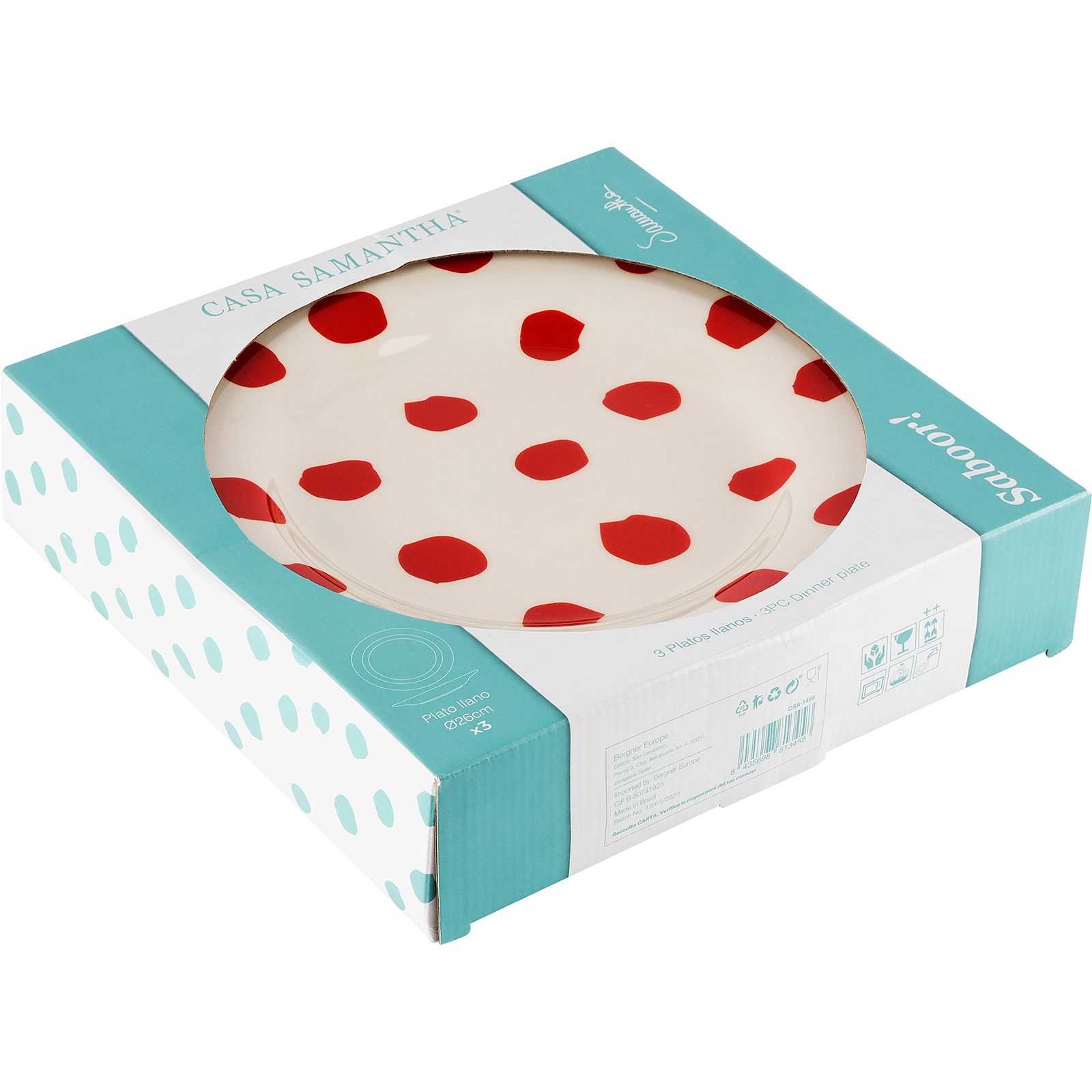 Set de Platos Llanos Topos Rojos