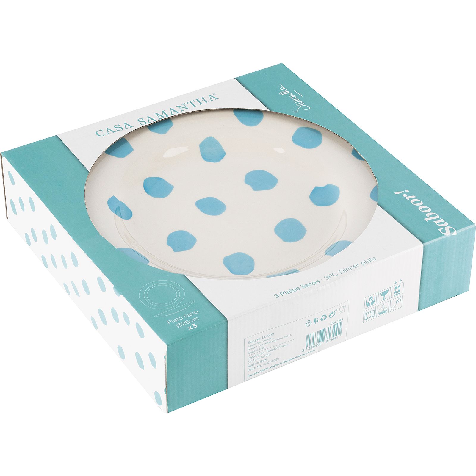 Set de Platos Llanos Topos Azules