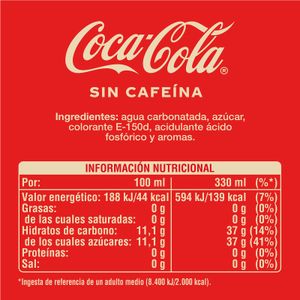 Segona imatge del producte Refresc Cola sense Cafeïna Llauna de la marca COCA-COLA