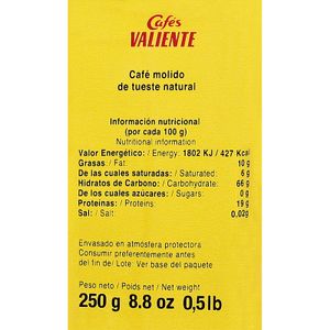 Café Molido Cafés Valiente 100% Arábica Molido - 250g