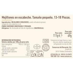 Mejillones Gallegos Escabeche 13/18 Piezas