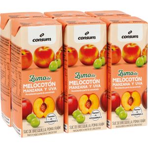 CONSUM Zumo Melocotón,Uva y Manzana Pack de 6