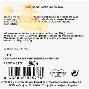 Q. Gruyère Suizo D.O.P Leche Cruda de Vaca