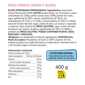 Pizza Jamón y Queso al Horno de Piedra