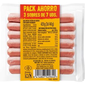 Segona imatge del producte Salsitxes amb formatge 7 Unitats de la marca CONSUM