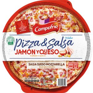Pizza Jamón y Queso con Salsa Cheddar