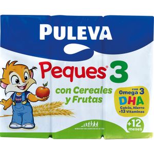 Leche enriquecida Puleva Peques 3 con cereales y fruta.