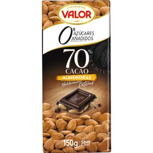 VALOR Chocolate Negro 70% sin Azúcar con Almendra