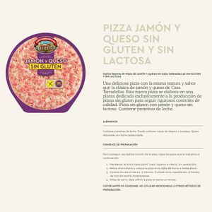 Segona imatge del producte Pizza Pernil i Formatge s/ Gluten i s/ Lactosa de la marca TARRADELLAS