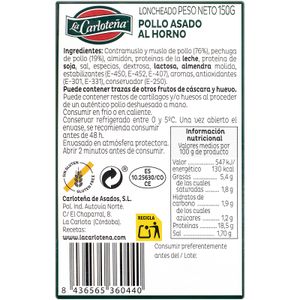 Pollo Asado al Horno Lonchas
