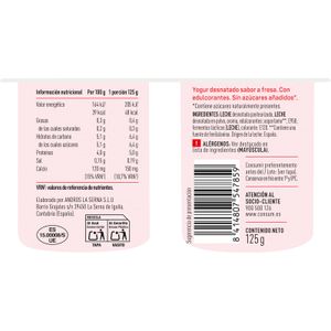 Yogur 00% Sabor Fresa Pack de 4 Unidades