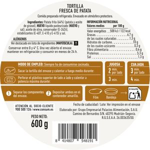 Tortilla de Patata Fresca sin Cebolla
