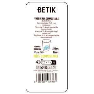 Segona imatge del producte Got Un Sol Ús Pla Compostable 220 ml. de la marca BETIK