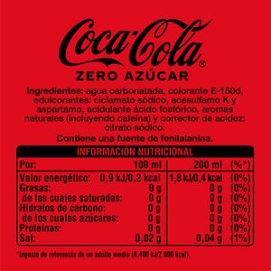 refresco de cola sin azúcar ZERO CAFEÍNA pack 6