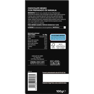 Chocolate Negro 72% Cacao con Naranja