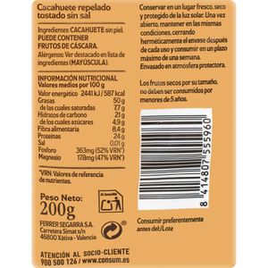 Cacahuete Tostado Sin Sal Bolsa