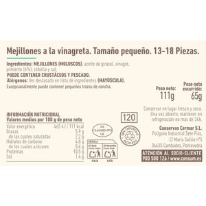 Mejillones Gallegos Vinagreta 13/18 Piezas