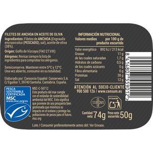 Segona imatge del producte Anxoves del Cantàbric amb Oli d'Oliva de la marca CONSUM