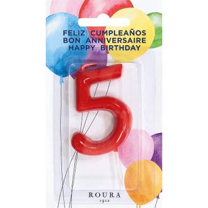 Vela de aniversario Roja número 5