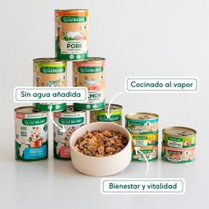 Quarta imatge del producte Menjar Gos Natural Llanda Guisat de salmó i porc de la marca WILD BALANCE