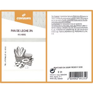 Pan de Leche 3% 4 Unidades
