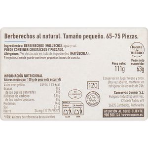 Berberechos al Natural 65/75 Piezas