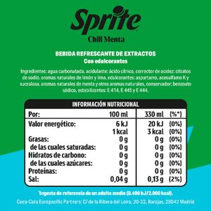 Segona imatge del producte Refresc Zero Chill Llima Menta Pot de la marca SPRITE