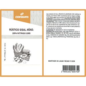 Rústico sin Sal Añadida 100% Integral de Trigo