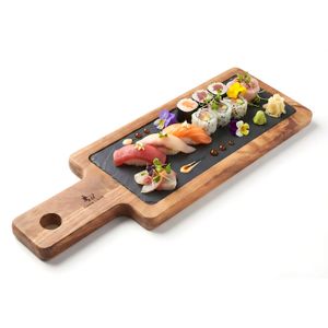 Segona imatge del producte Safata Pissarra i Acàcia Rodona 30x12 cm de la marca SANTA CLARA