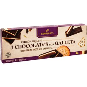 Imagen del producto Turrón Praliné Tres Chocolates y Galleta de la marca CONSUM