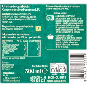 Segunda imagen del producto Crema de Calabacin de la marca CONSUM
