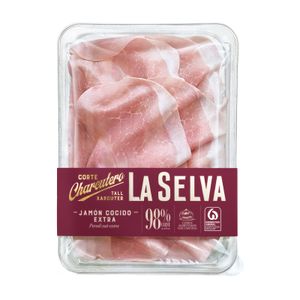 Jamón cocido extra 50% duroc 98% cárnico LA SELVA, bandeja 90 g 90 gr